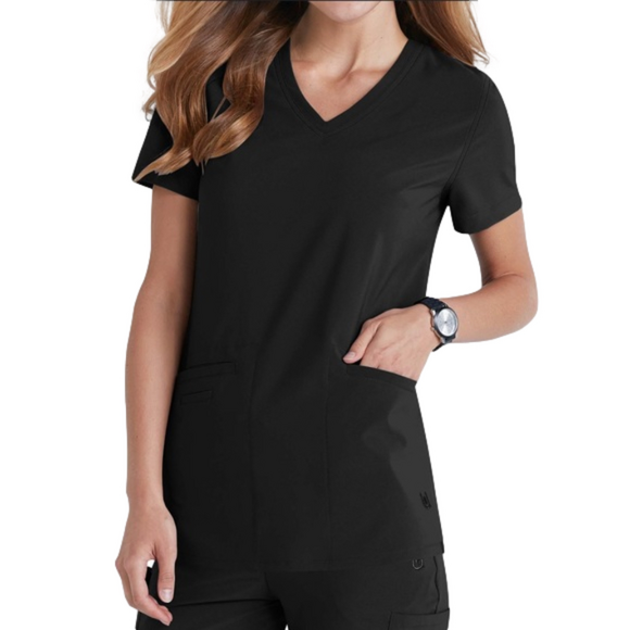NWT Urbane Performance Tailored Fit Super Stretch Black Scrub Top - Picture 1 of 11